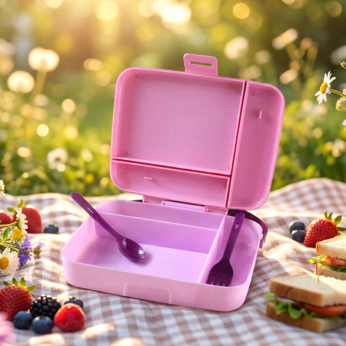 Leak-Proof 3-Compartment Lunch Box with Spoon Set - 1 Set - Happy Price - Image 6