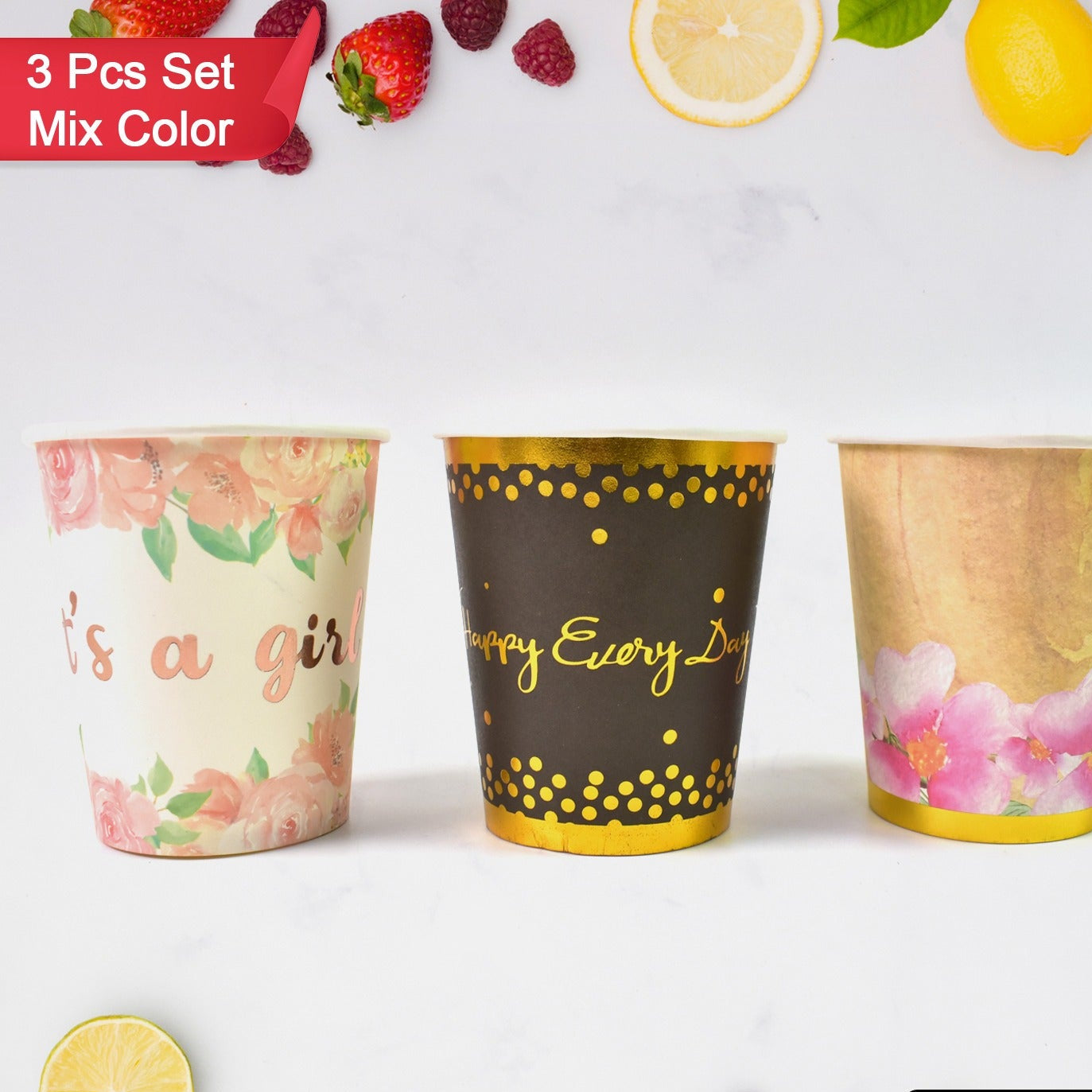 Disposable Paper Cups Disposable Tea Coffee Cups (3 Pcs Set  Mix Color) - Happy Price - Image 1