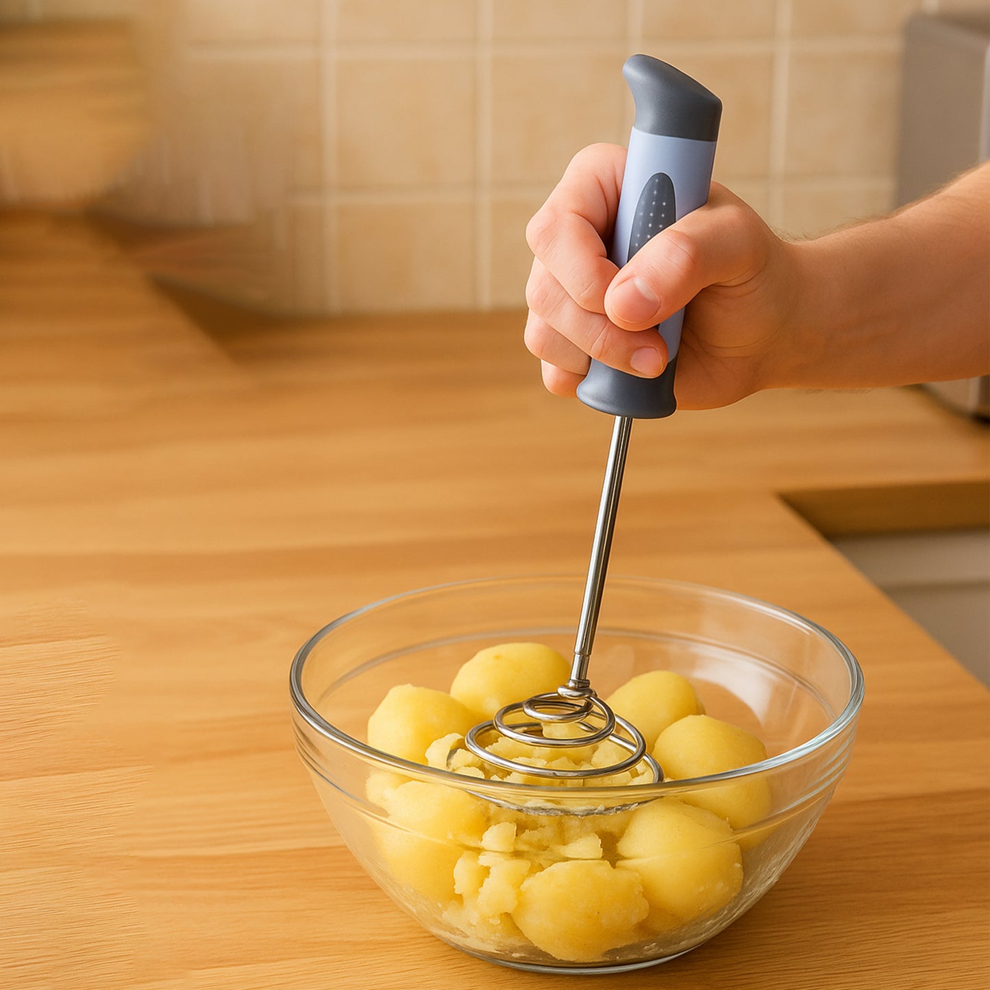 Heavy Duty Stainless Steel Potato Masher with Spring Action & Ergonomic Grip - Happy Price - Image 3