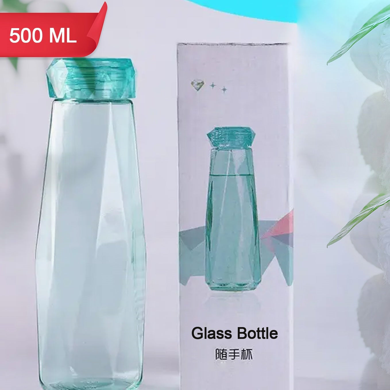 Glass Fridge Water Bottle Plastic Cap With Two Water Glass For Home  Kitchen Use - Happy Price - Image 1