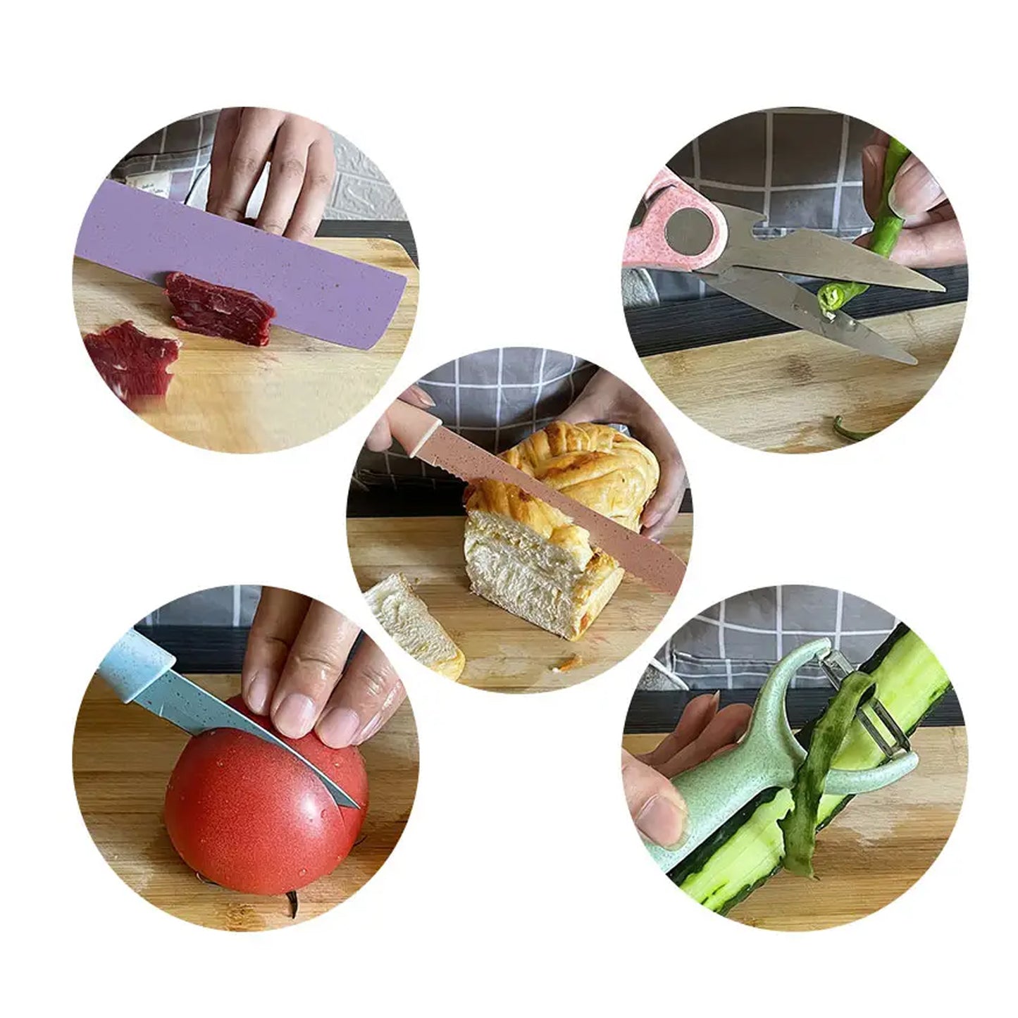 Professional Colorful Kitchen Knives Set Of 6 Pieces Non-stick Blades With High Carbon Stainless Steel Sharp Kitchen Cutting Knives Set For Slicing Paring And Cooking Chef Kitchen Knives Set - Happy Price - Image 3