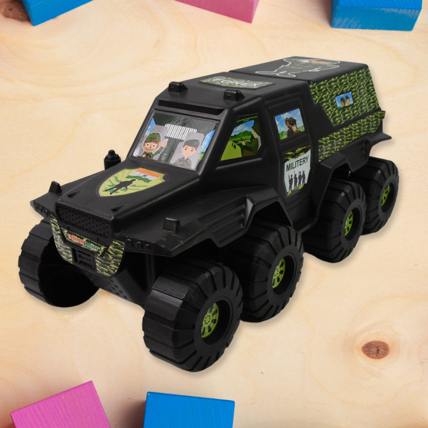 Big Military 8-wheel Plastic Car Toy (1 Pc) - Happy Price - Image 2