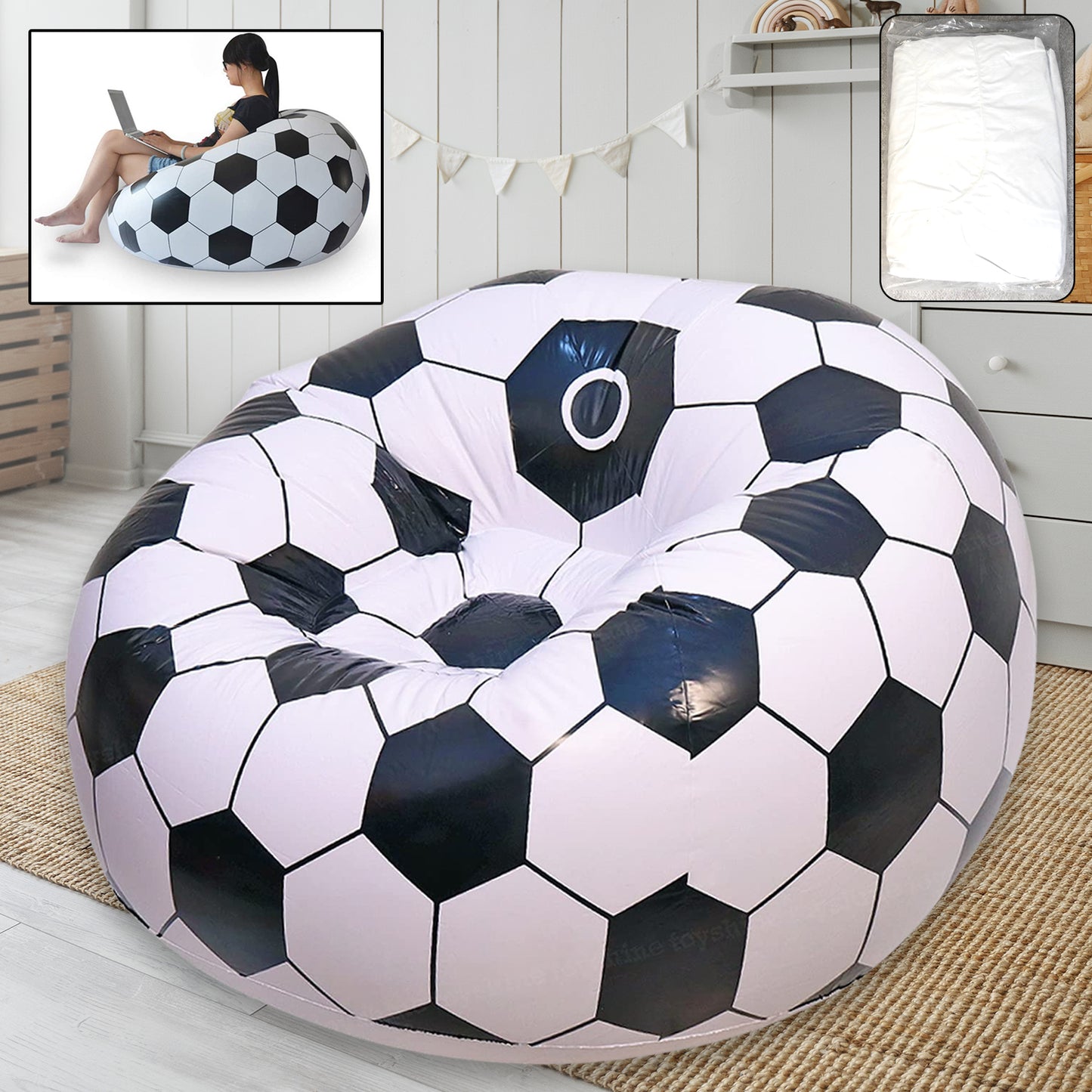 Foldable Sofa Cartoon Style Inflatable Folding Chair Ball Chair Inflatable Sofa For Adults Kids Size (110cm X 80cm) - Happy Price - Image 3