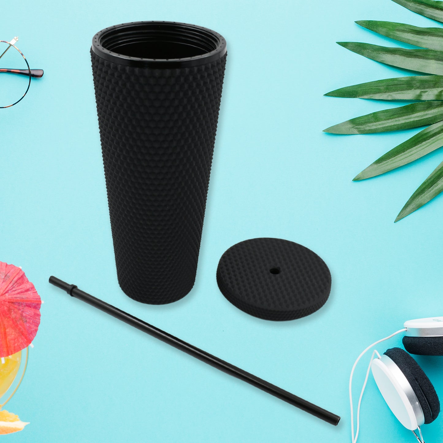 Matte Studded Tumbler with Straw and Leak-Proof Lid - 700ml Insulated Travel Mug (1 Pc) - Happy Price - Image 3