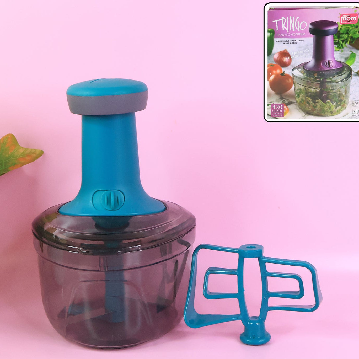 Supermom Tringo Manual Push Chopper with Stainless Steel Blades (1 Pc) - Happy Price - Image 1