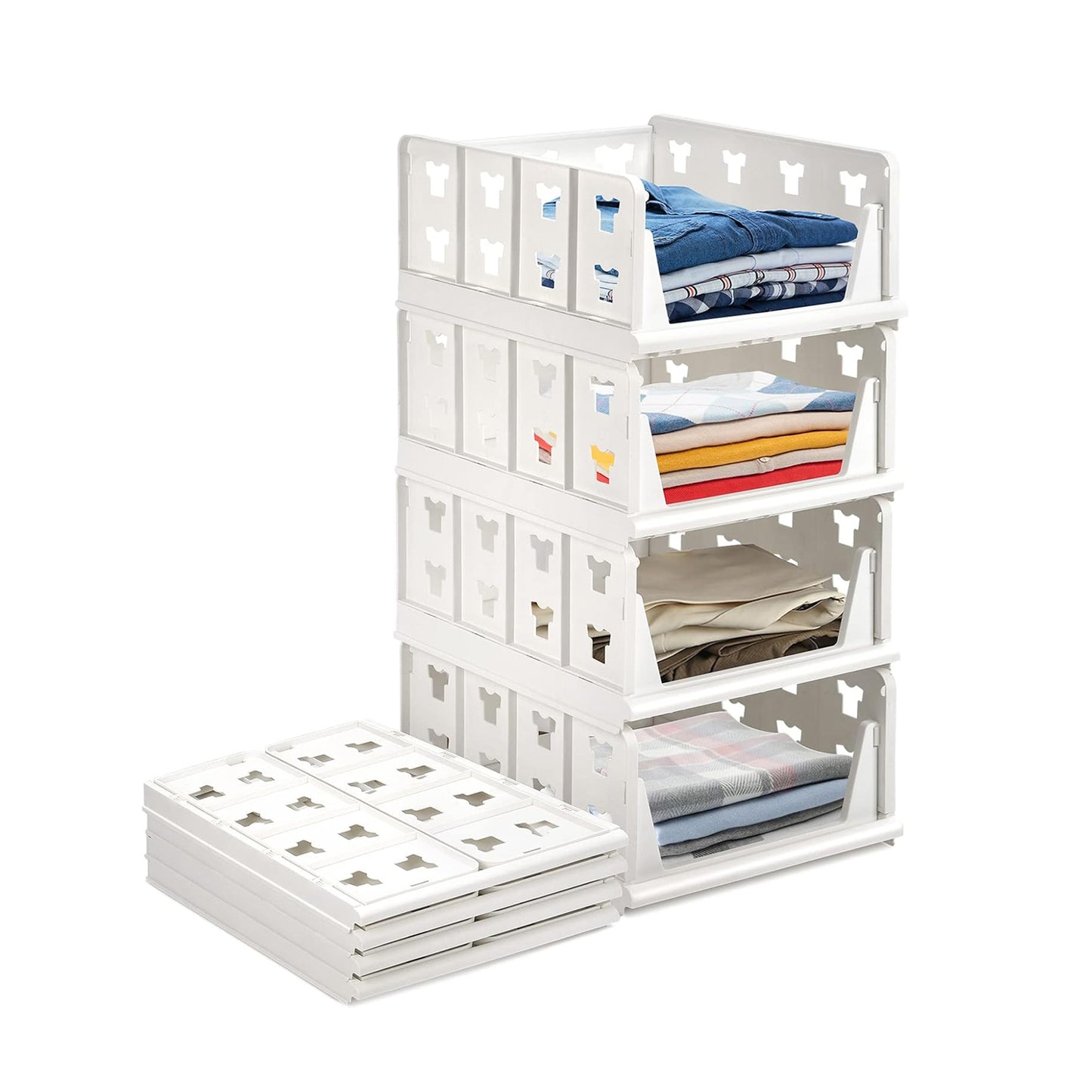 4 Layer Stackable Multifunctional Storagefor Clothes Foldable Drawer Shelf Basket Utility Cart Rack Storage Organizer Cart For Kitchen Pantry Closet Bedroom Bathroom Laundry (4 Layer 1 Pc) - Happy Price - Image 4