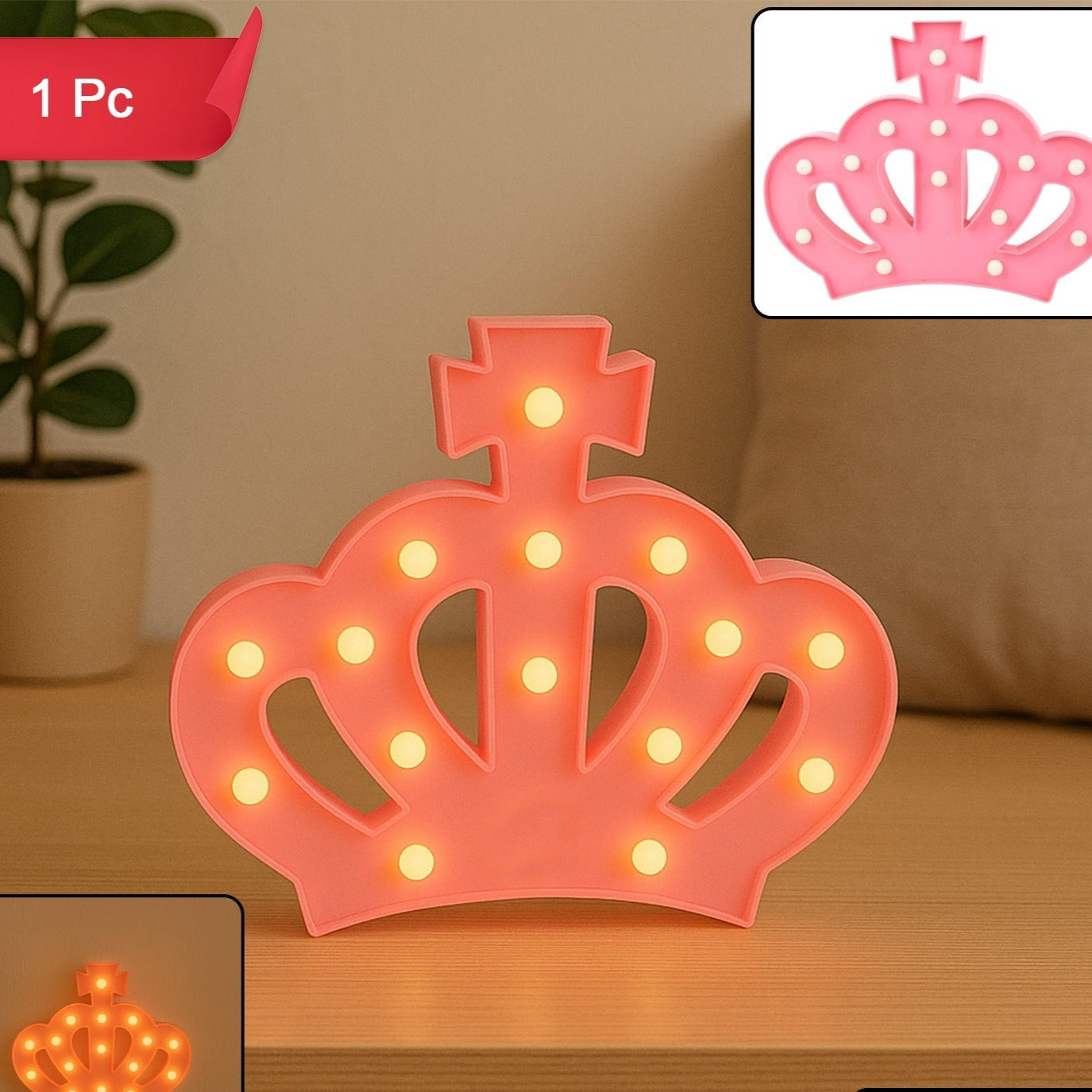 Crown Shape LED Decorative Night Light - Battery Operated Accent Lamp (1 Pc) - Happy Price - Image 1