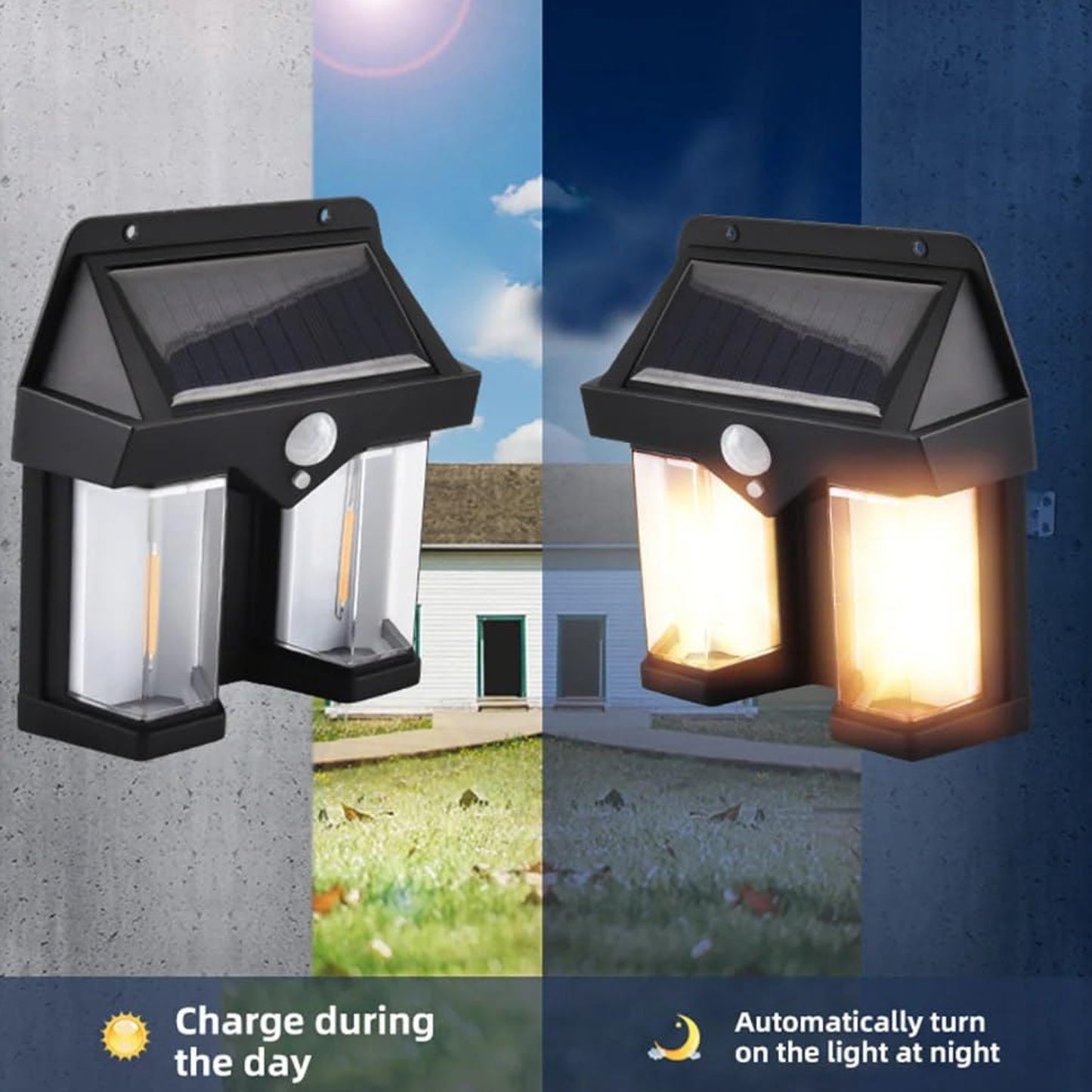 Outdoor Solar Wall Lamp Outdoor Waterproof High Quality Lamp Induction Garden Lamp Garden Villa Night Lamp Double Lamp Light (1 Pc) - Happy Price - Image 7