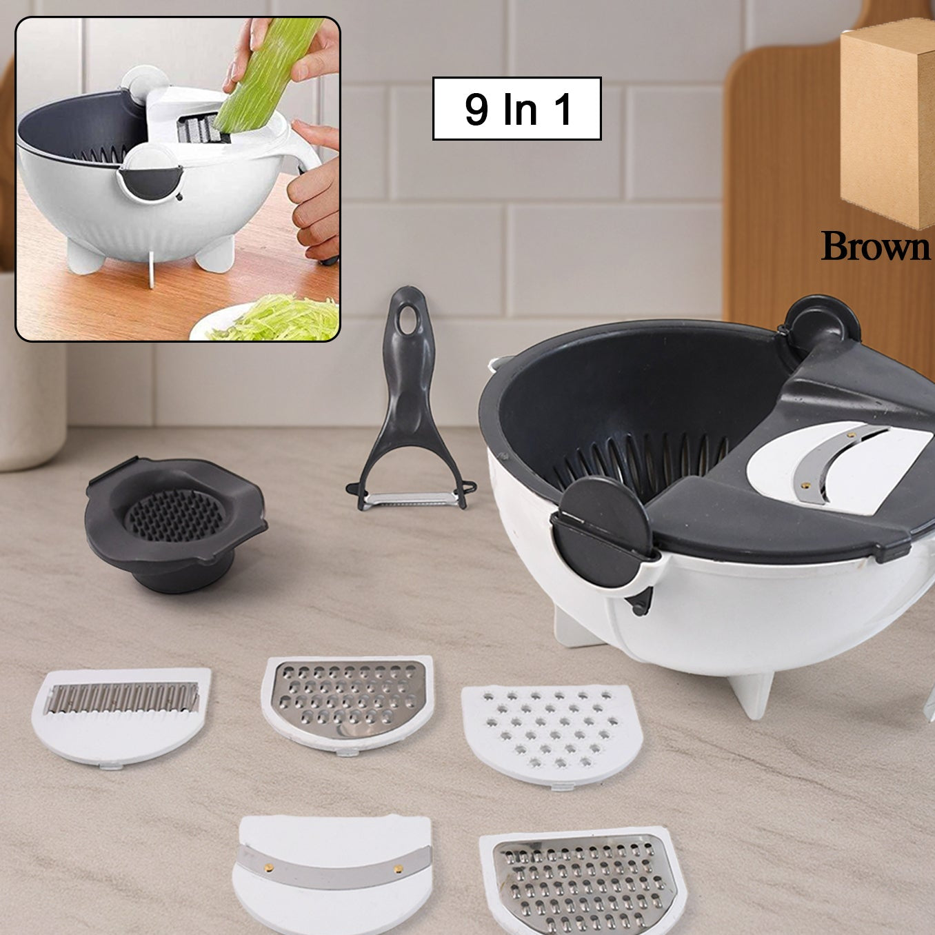 9-in-1 Kitchen Vegetable Chopper, Slicer & Grater Set with Drain Basket - Happy Price - Image 1