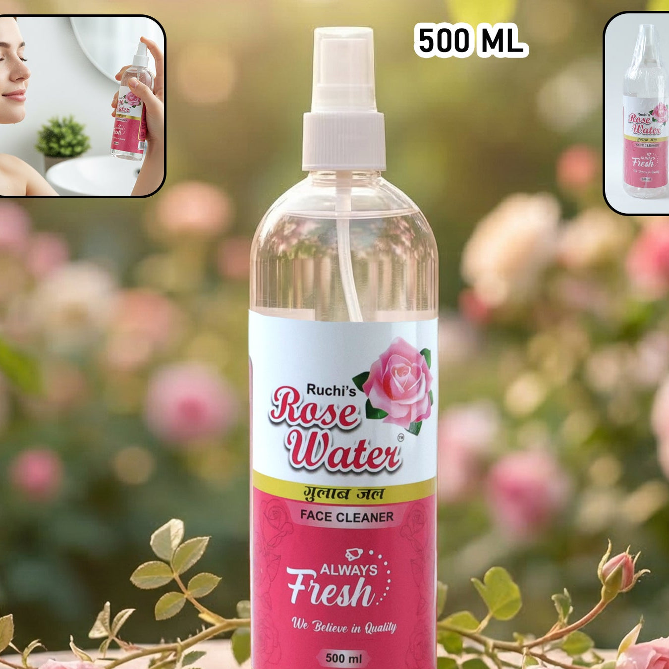 Rose Water Face Cleanser Spray Bottle (1 Pc 500 Ml)