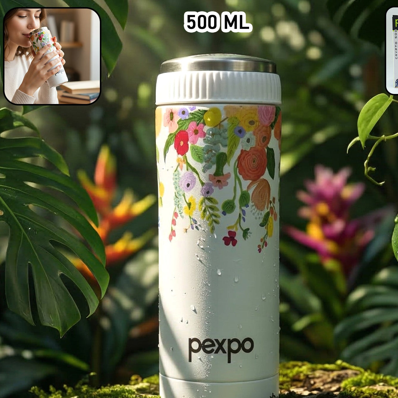 Pexpo Crypto Art Stainless Steel Insulated Water Bottle, 500 ML - Great Price - Image 1