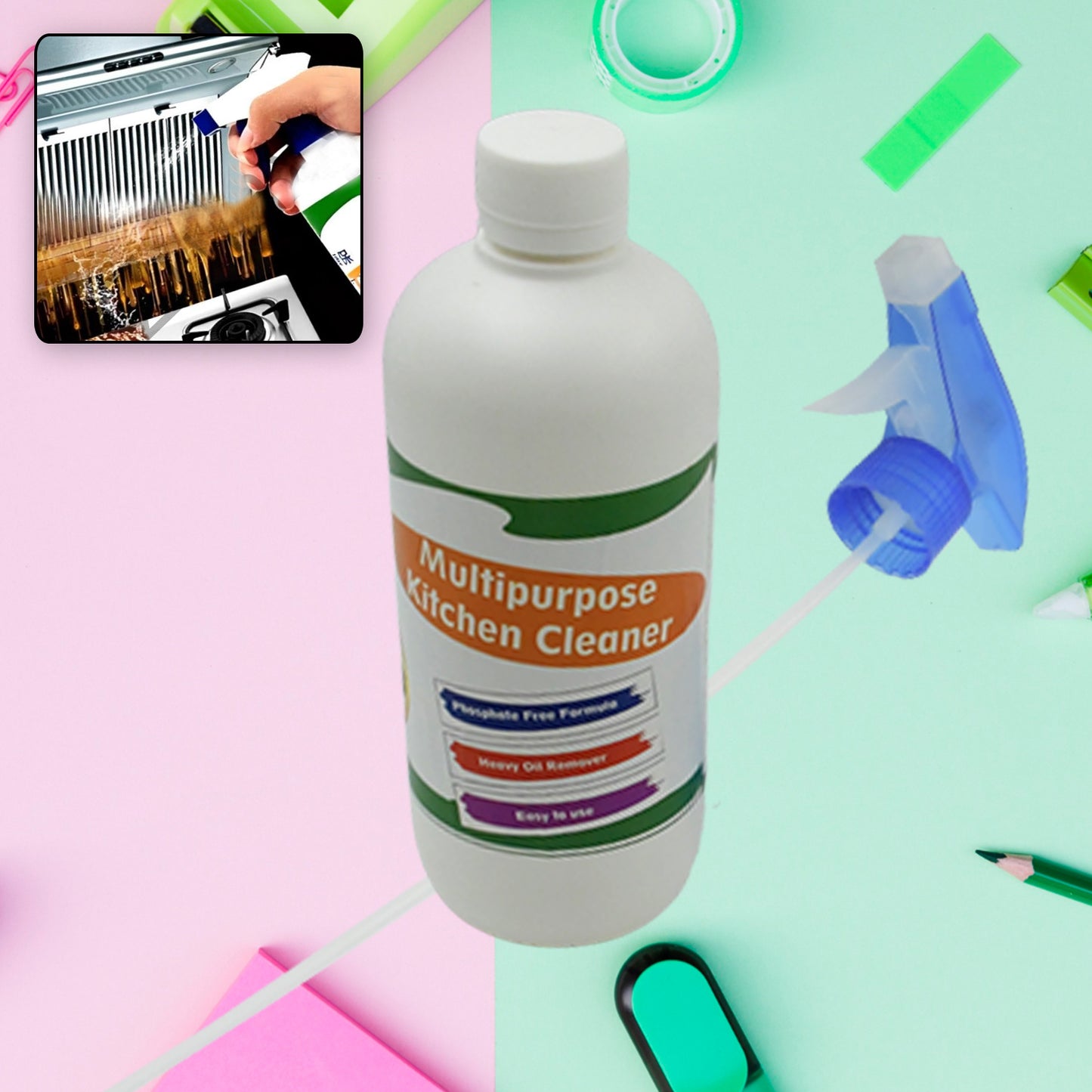 Kitchen Cleaner Spray Oil  Grease Stain Remover Stove  Chimney Cleaner Spray Non-flammable Nontoxic Magic Degreaser Spray For Kitchen Gas Stove Cleaning Spray (Approx 500ml) - Happy Price - Image 6