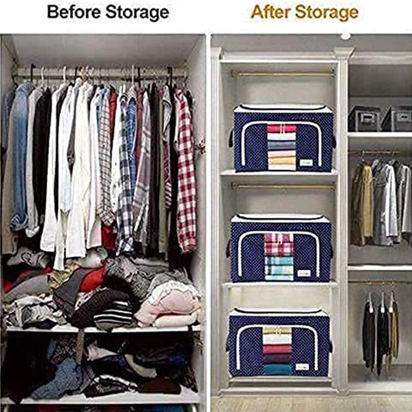 Foldable Steel Frame Clothes Living Storage Organizer Handled Bag Box For Large Size Bedding Blankets Women Saree Toys  Cloth Storage Box  Bag (66 Liter) - Happy Price - Image 6