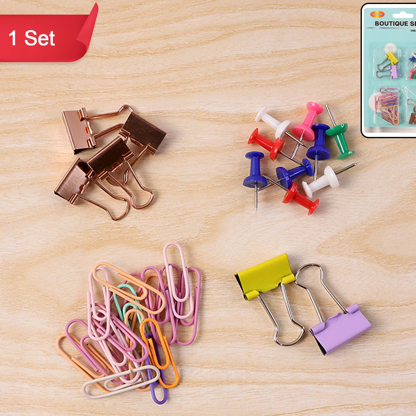 Office Stationery Clips and Pins Assortment Set - 1 Pc - Happy Price - Image 1