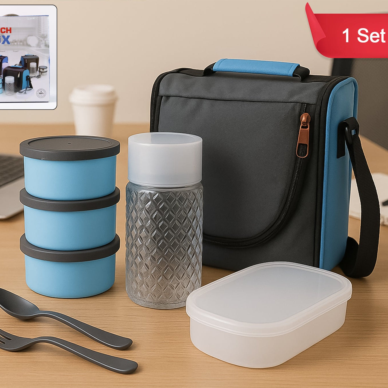 All In One Lunch Box With Fabric Bag For Office  School Use - Happy Price - Image 1