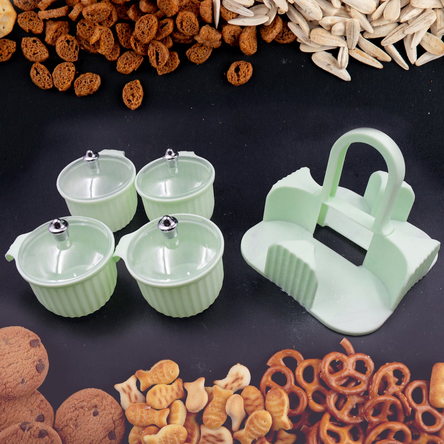 Multipurpose Jar Dryfruit Set  Candy Chocolate Snacks Storage Jar Masala Jar  For Home And Kitchen Airtight Dry Fruit Plastic Storage Container Tray Set With Lid  4 Serving Jar Container For Sweetschipscookies(4 Pc Set) - Happy Price - Image 6