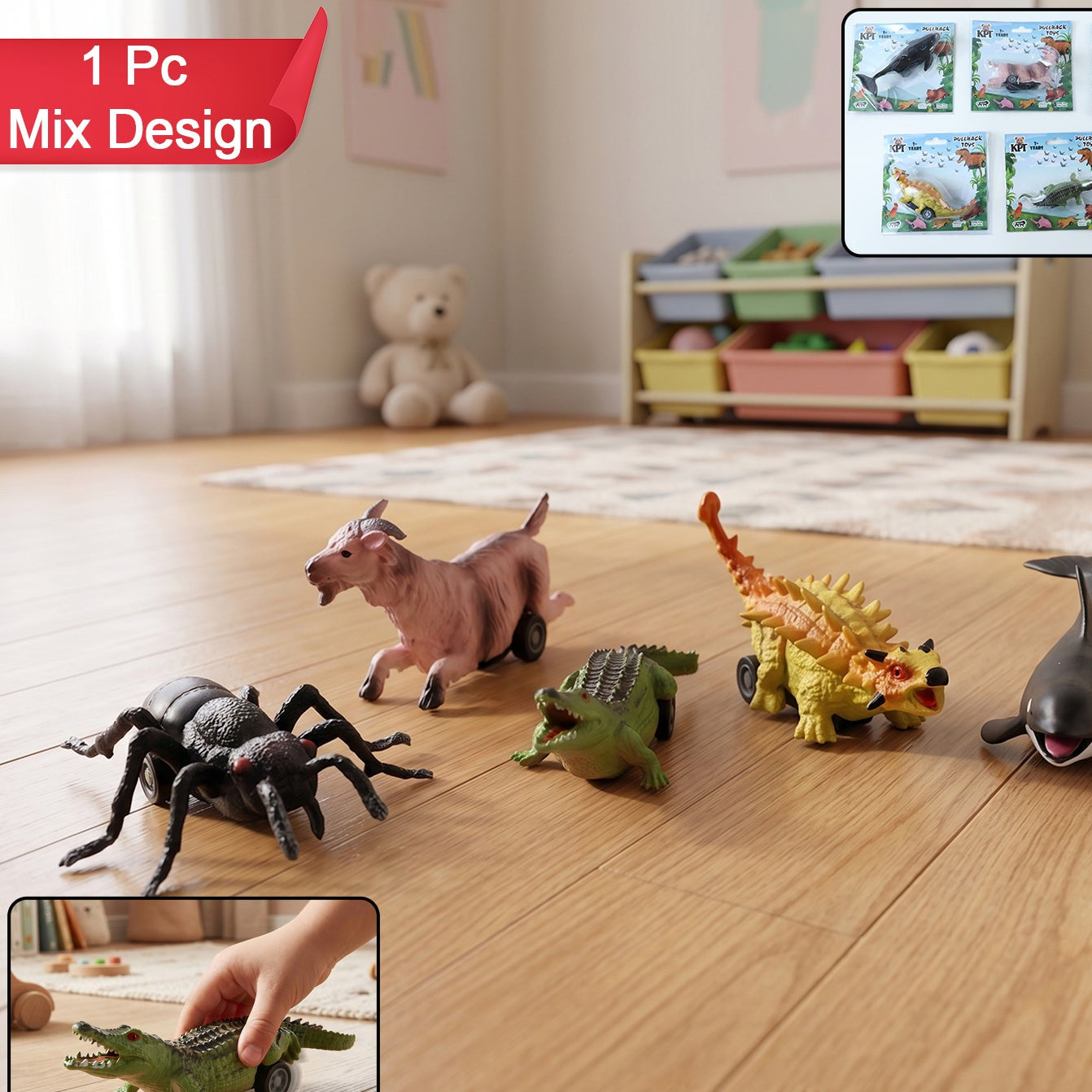Kids Animal Pull Back Toy (1 Pc Mix Design)