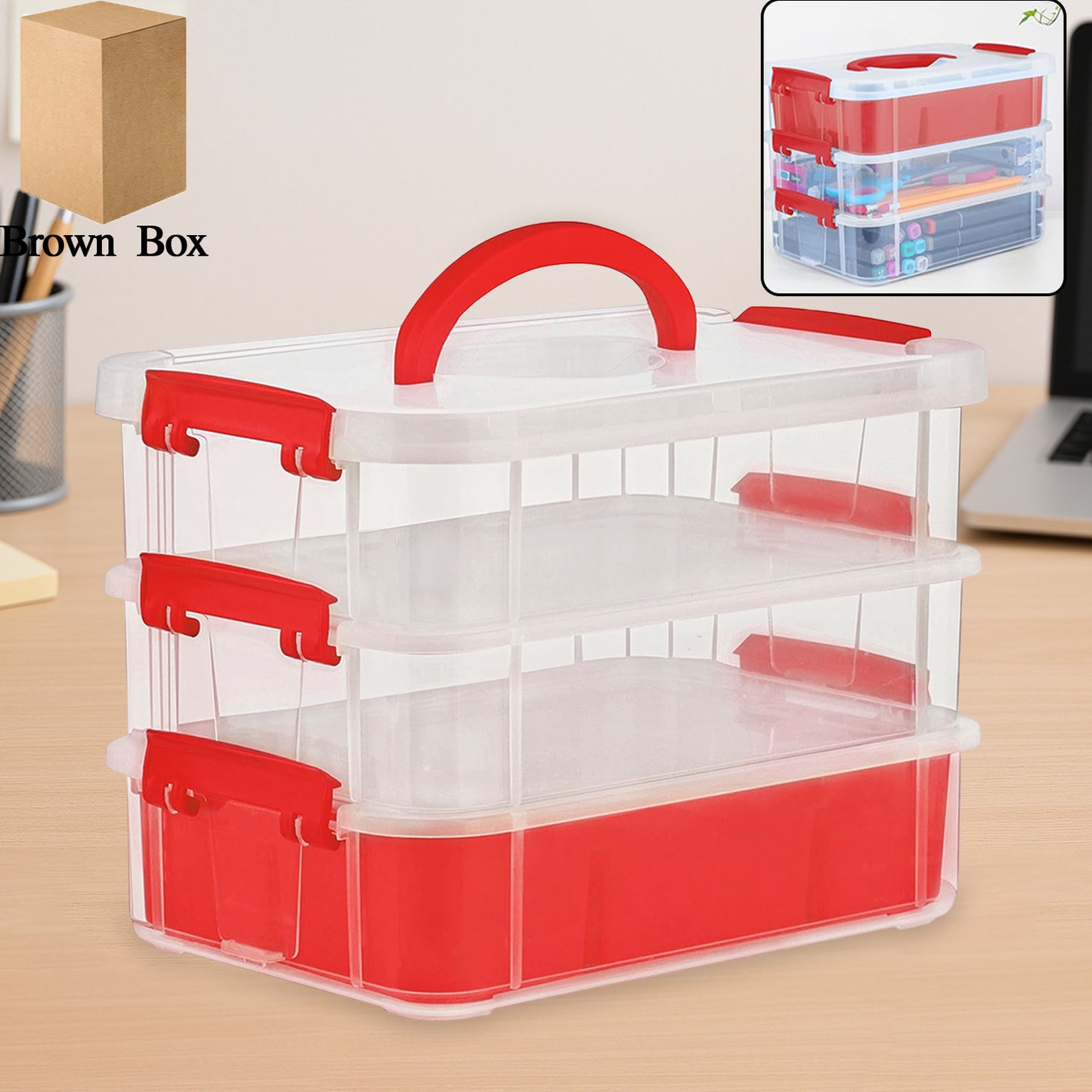 3-layer Multi-purpose Transparent Plastic Storage Carry Box With Handle - Happy Price - Image 2
