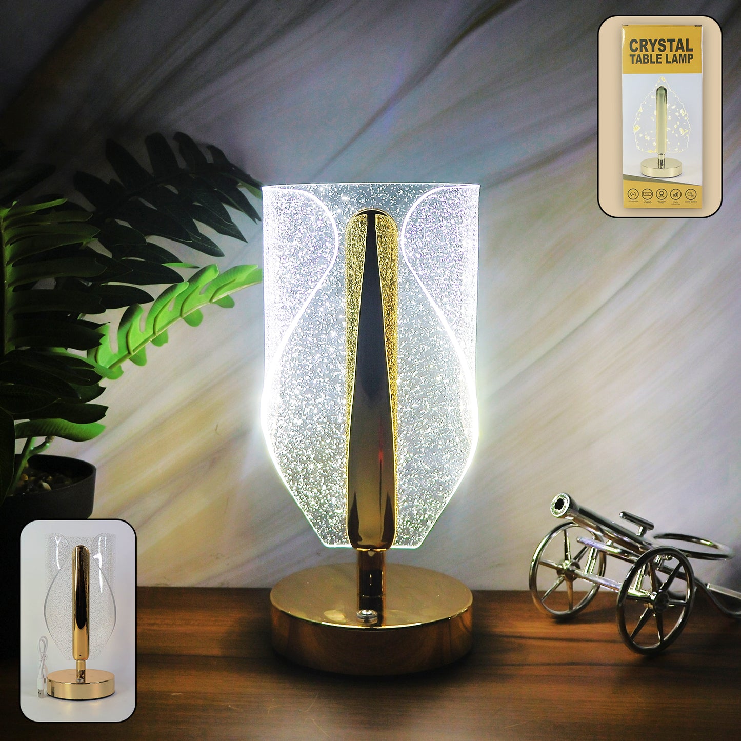 Crystal Table Lamp with USB Charging - Decorative LED Bedside Light - Happy Price - Image 6