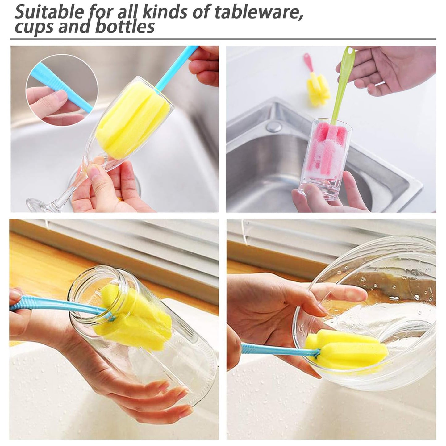Sponge Cup Washing Brush Washing Cup Milk Bottle Cleaning Brush Kitchen Brush Water Cup Tea Cup Brush Sponge Head Household Kitchen Cleaning Tool (20cm) - Happy Price - Image 5