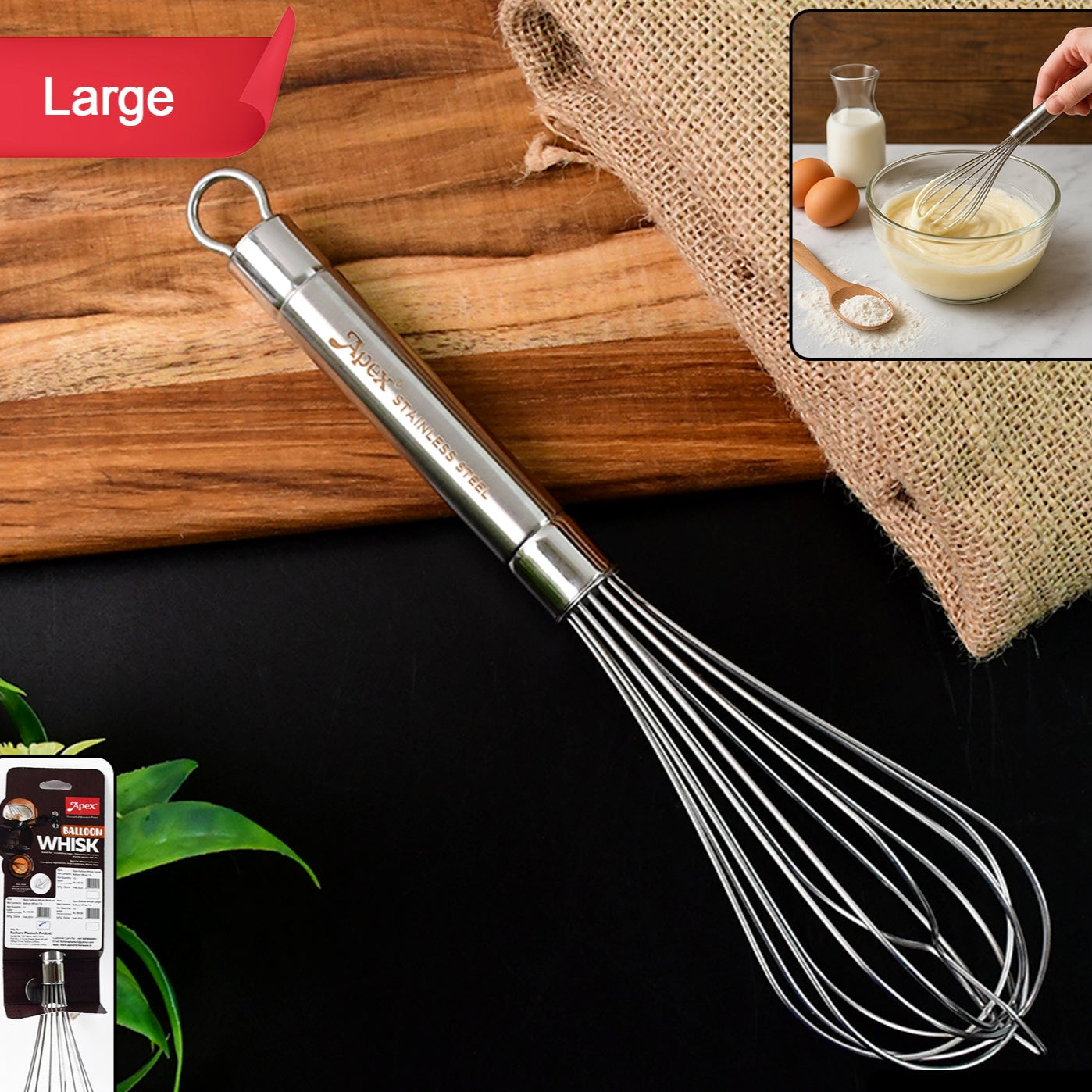 Apex Stainless Steel Large Balloon Whisk (1 Pc) for Baking & Cooking - Happy Price - Image 1