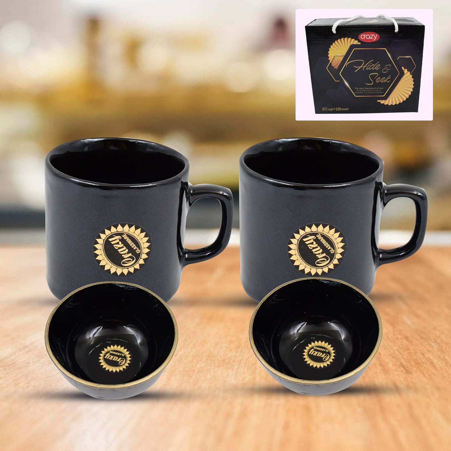 Hide  Seek Ceramic Tea  Cups With Round Serving Bowl (4 Pcs Set) - Happy Price - Image 2
