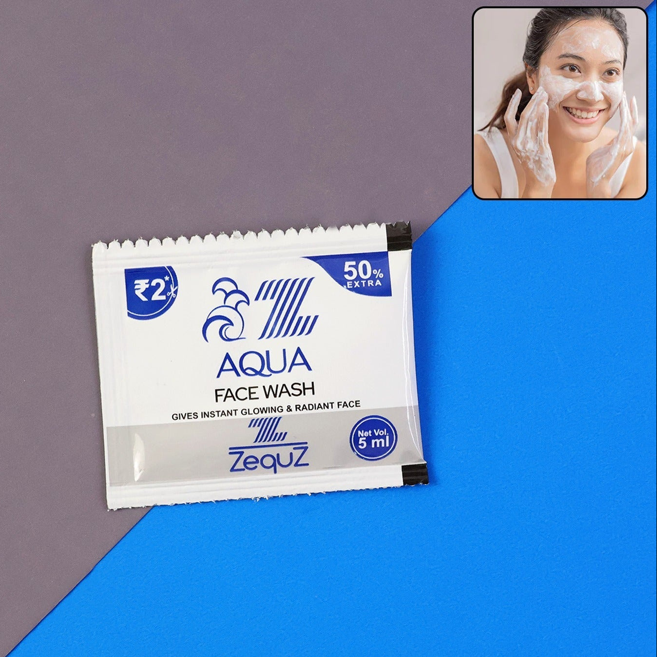 Zequz Aqua Face Wash 5ml Sachet - Single Use Refreshing Cleanser (1 Pc) - Happy Price - Image 1