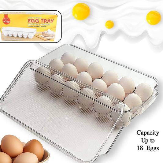 Plastic 18 Cavity Egg Storage Box Or Egg Trays For Refrigerator With Lid  Handles High Quality Rectangular Egg Tray Box For 18 Egg (1 Pc) - Happy Price - Image 1