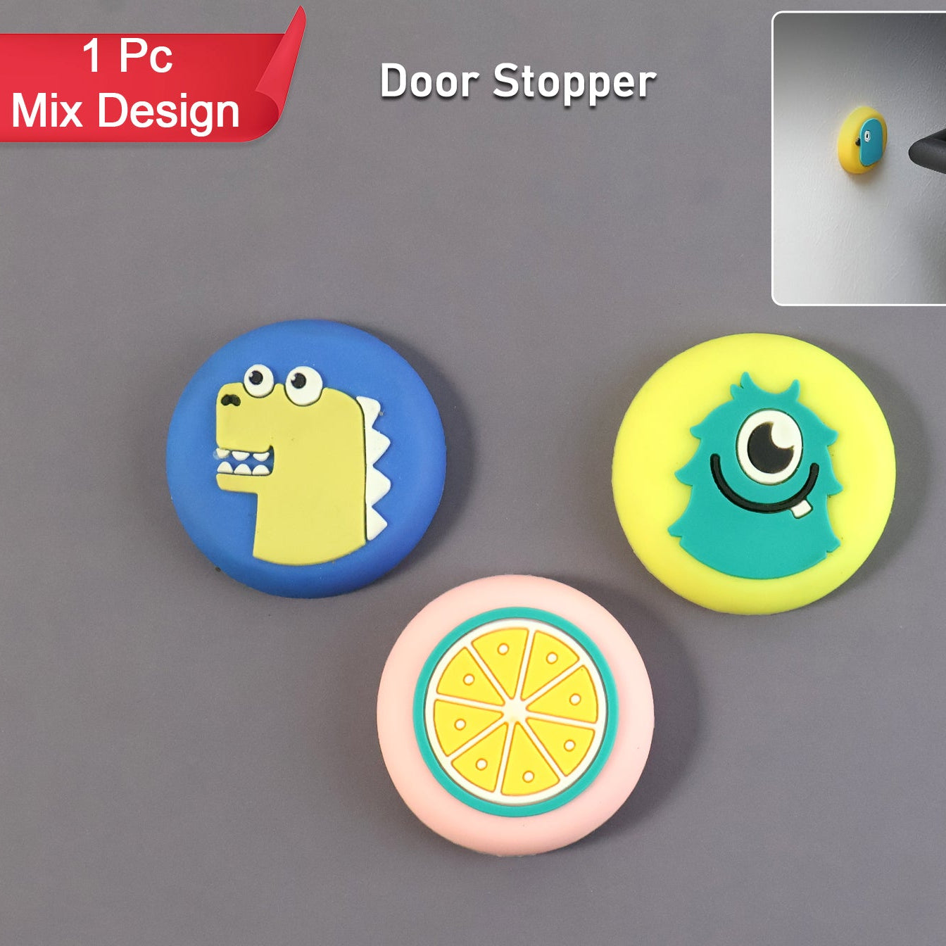 Cute Cartoon Fruit Wall Door Stopper Bumper - Self Adhesive Impact Protector (1 Pc Mix Design) - Happy Price - Image 1