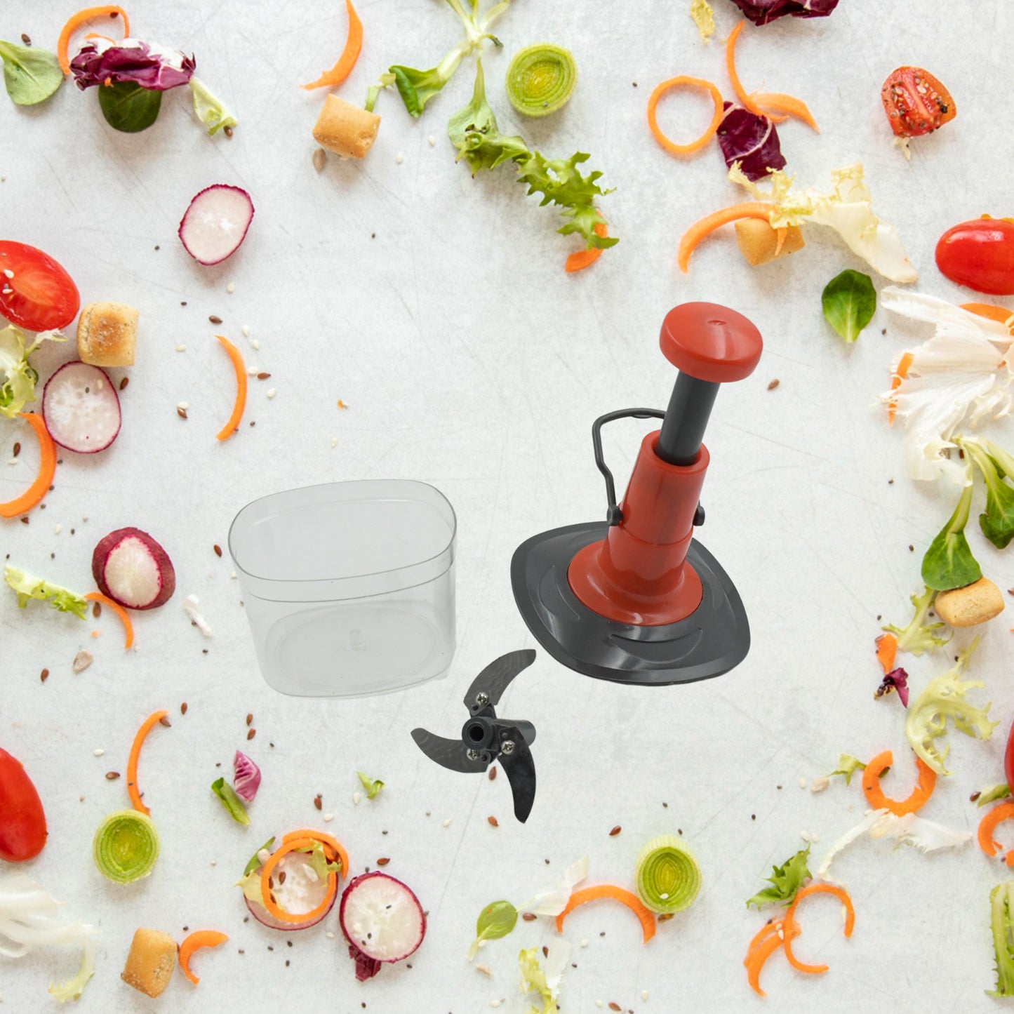 Manual Press Fruit  Vegetable Chopper With 3 Stainless Steel Blades Anti-slip Base And Locking System Cutting Chopper For Kitchen (650 Ml) - Happy Price - Image 5