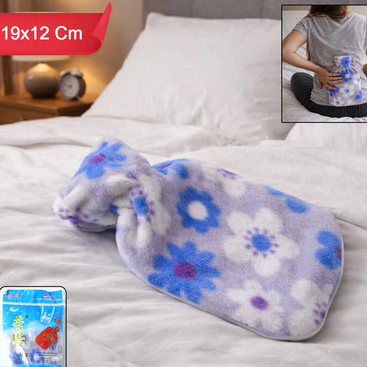 Floral Soft Plush Hot Water Bag with Cover (19x12 Cm) - Leak-Proof for Pain Relief & Warmth - Happy Price - Image 1