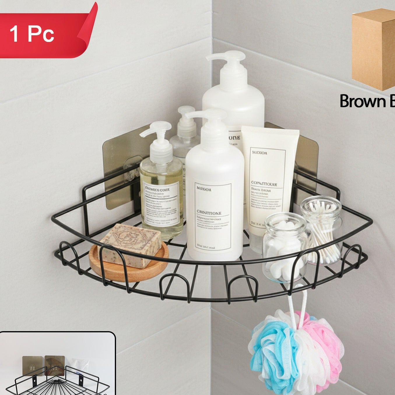 Wall-mounted Corner Bathroom Storage Rack (1 Pc)