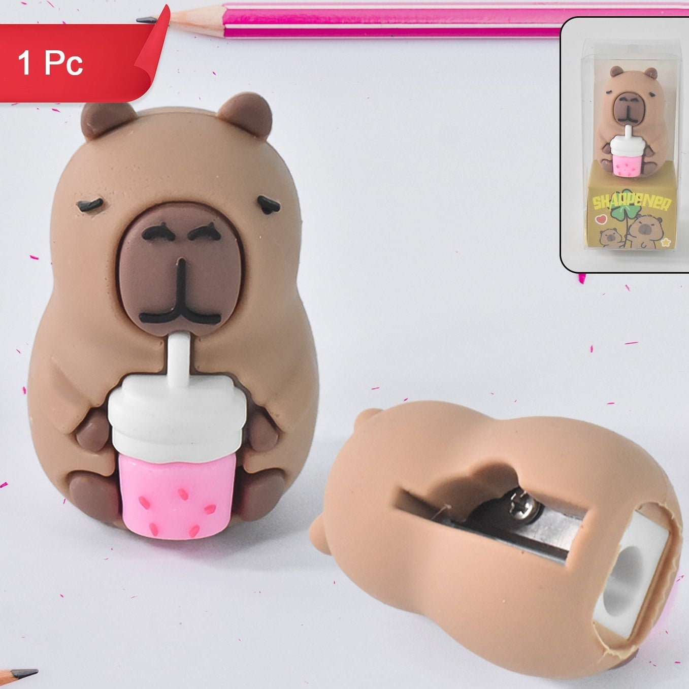Cartoon Design Pencil Sharpener with Integrated Eraser (1 Pc) - Happy Price - Image 1