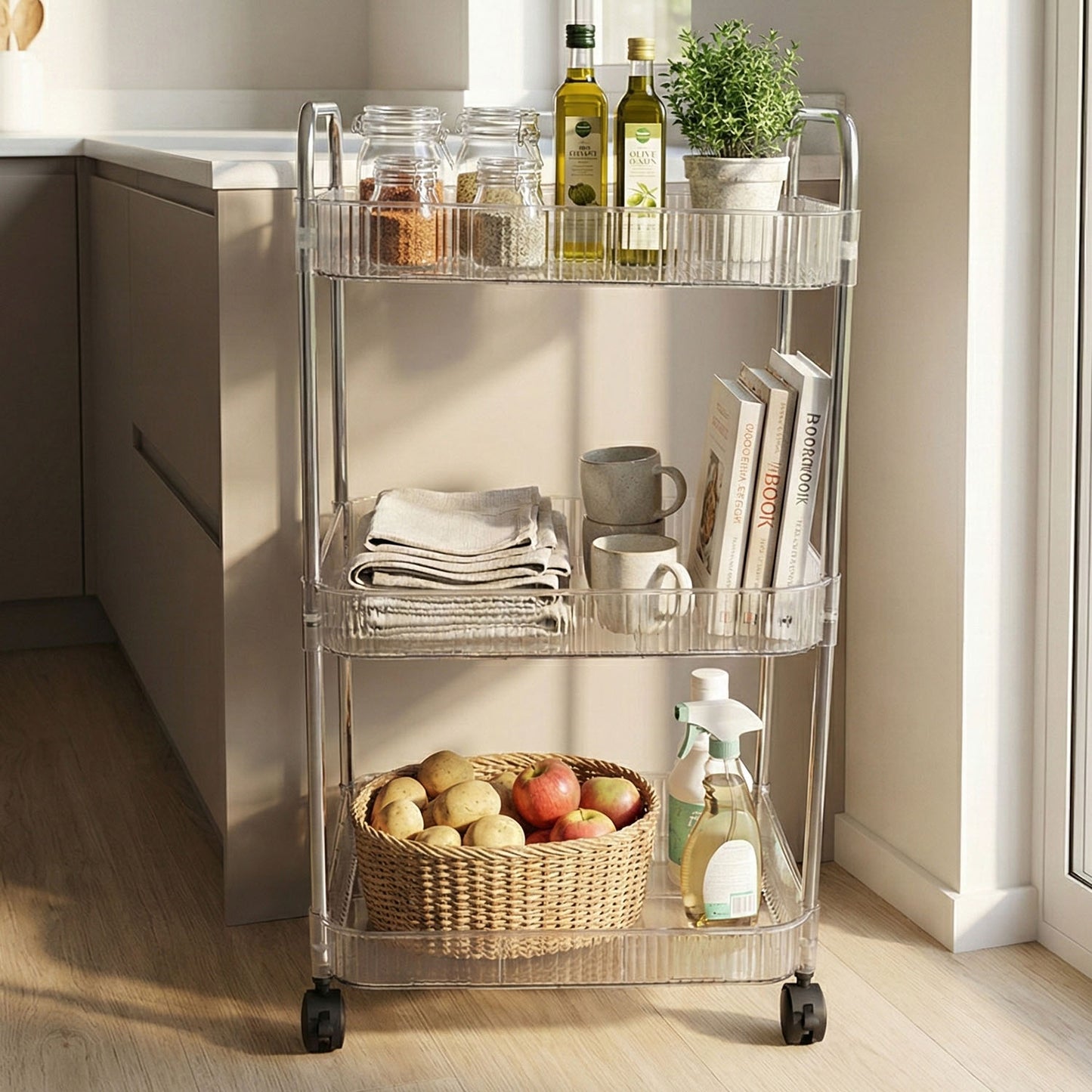 3-Tier Rolling Storage Cart with Wheels - Versatile Organizer for Home - Happy Price - Image 3