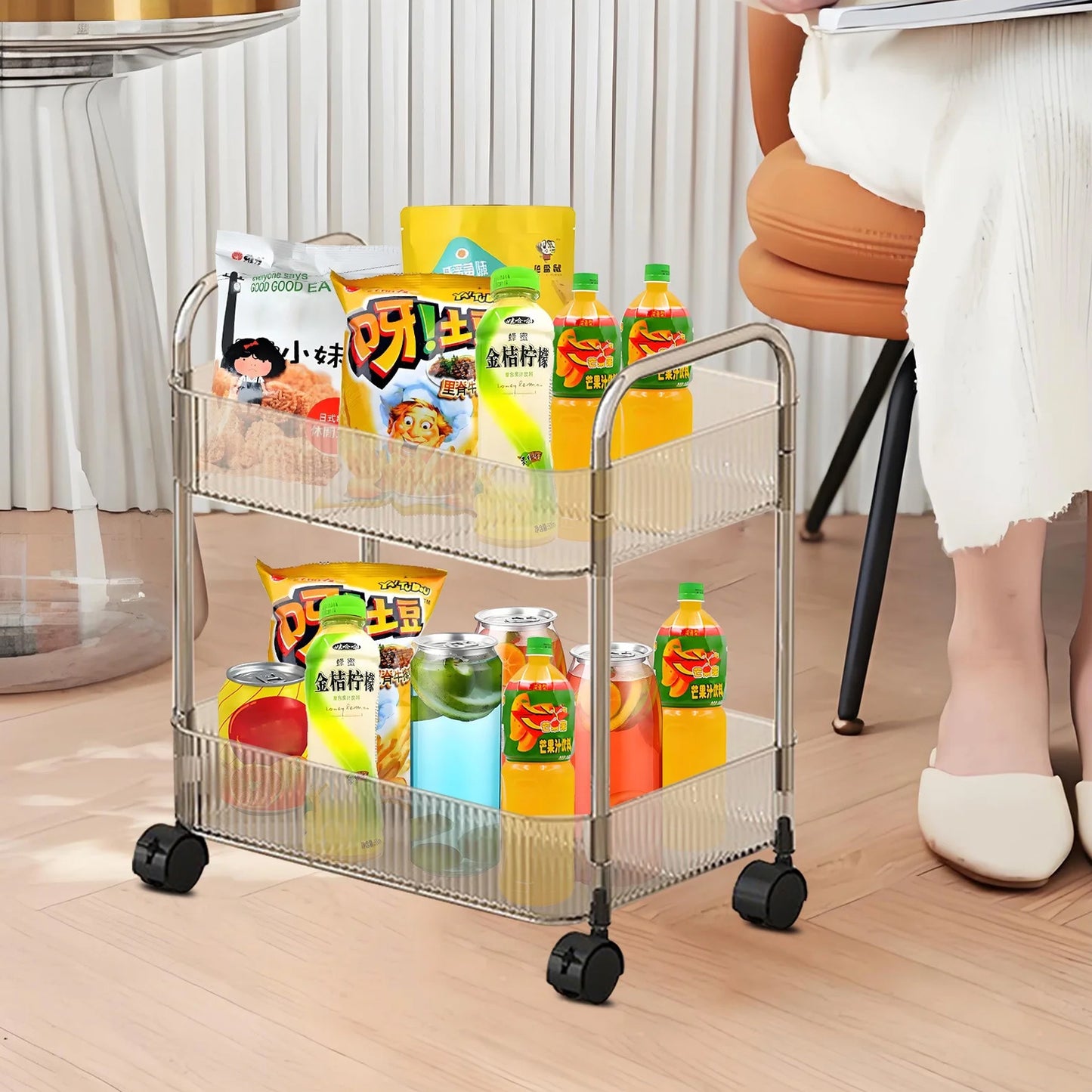 2-Tier Rolling Storage Trolley with Wheels - Multipurpose Organizer Rack (1 Pc) - Happy Price - Image 3
