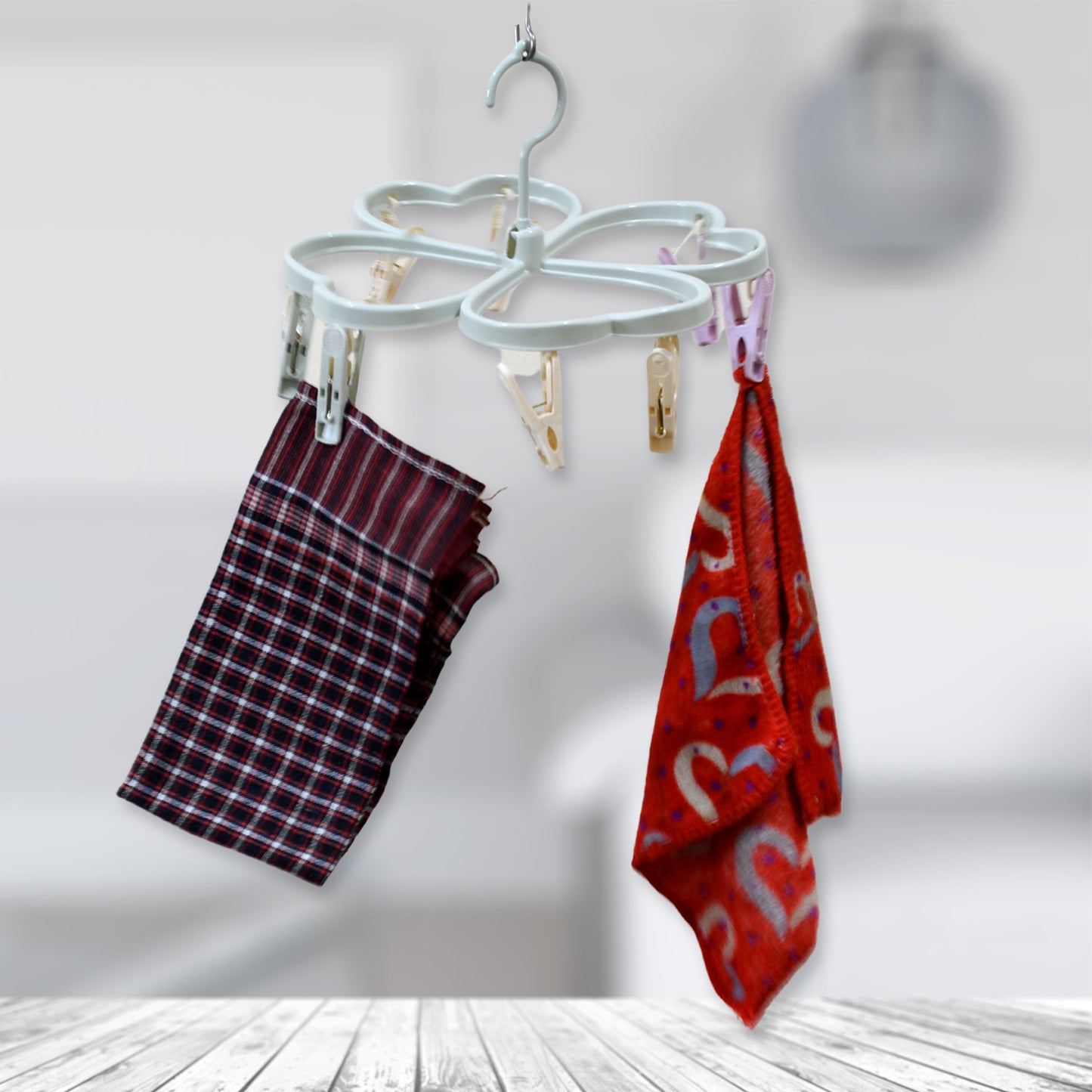 Heart Shape Clothe Spin Rack Laundry Drying Rack Clothes Hangers With 8 Clips Clip Hanger Drip Hanger For Drying Underwear Baby Clothes Socks Bras Towel Cloth Diapers Gloves - Happy Price - Image 2