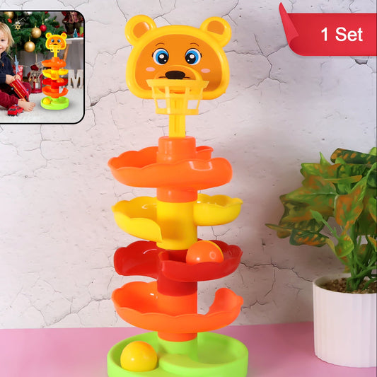 Colorful Bear Face Ball Drop Tower Toy for Toddlers - Educational Stacking Spiral Playset - Happy Price - Image 1