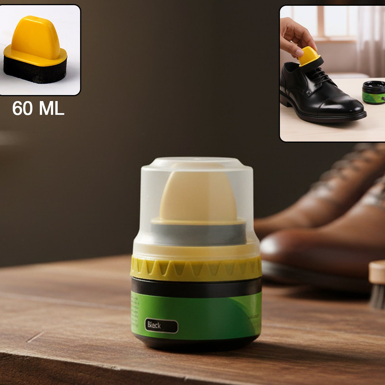 Black Shoe Polish Cream with Sponge Applicator - 60 ML for Instant Shine - Happy Price - Image 1