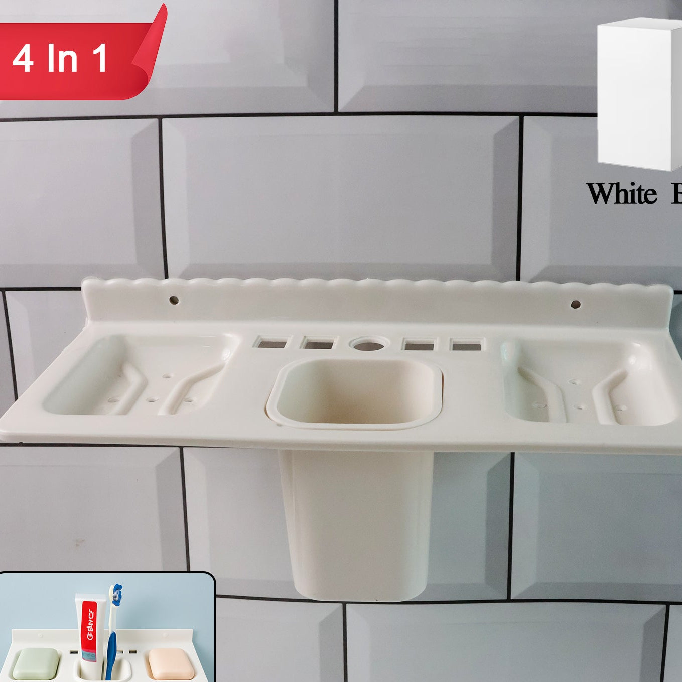 4-in-1 Wall Mount Bathroom Organizer Shelf with Tumbler Holder - 1 Pc - Happy Price - Image 1