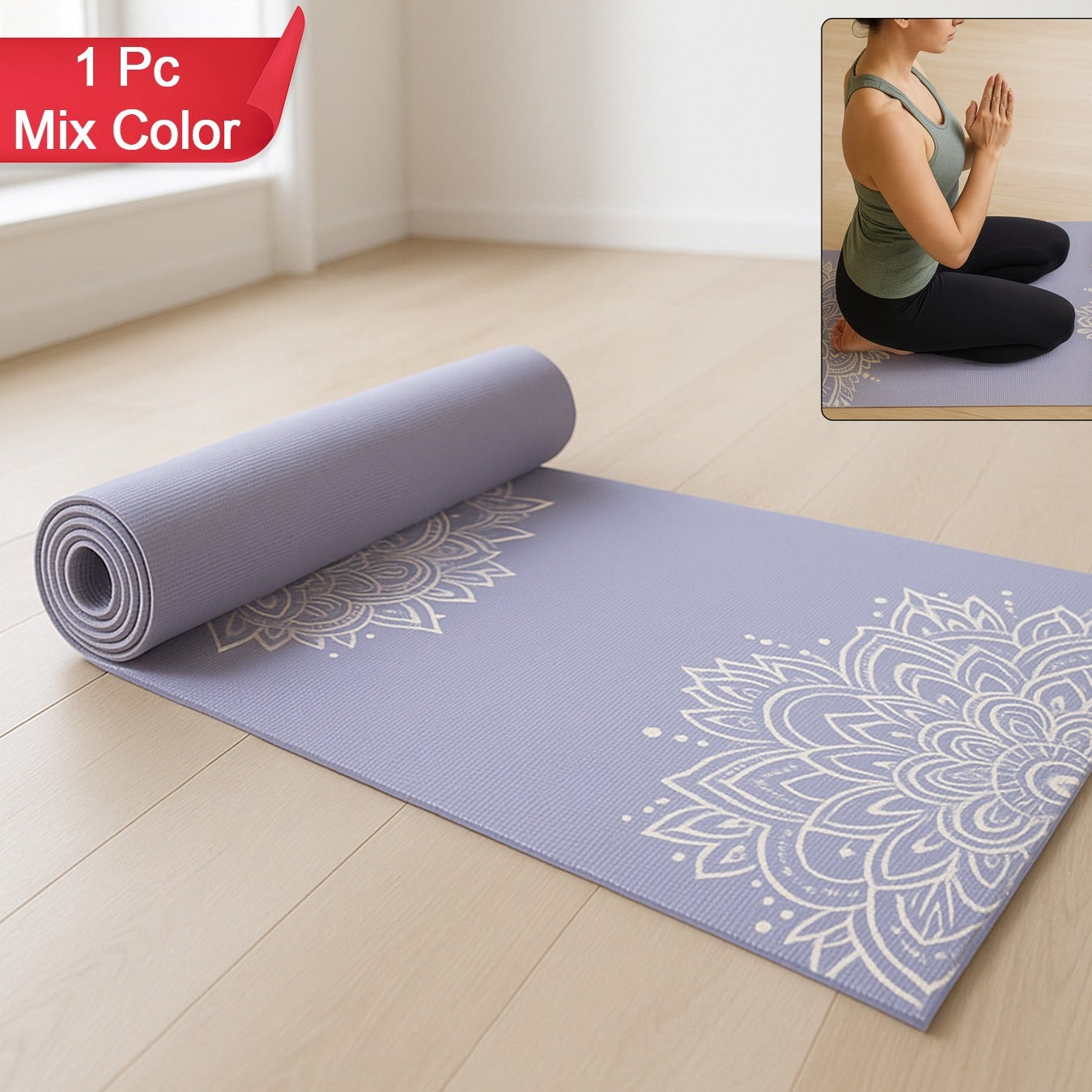 Premium Non-Slip Printed Yoga Mat for Home & Studio Workouts - Mix Color, 1 Pc - Happy Price - Image 1