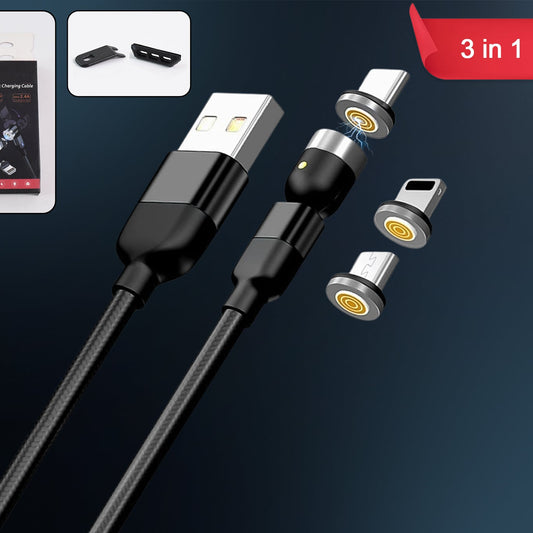 3-in-1 Magnetic Charging Cable for USB-C, Android & Lightning - Fast Charging, Nylon Braided - Happy Price - Image 1