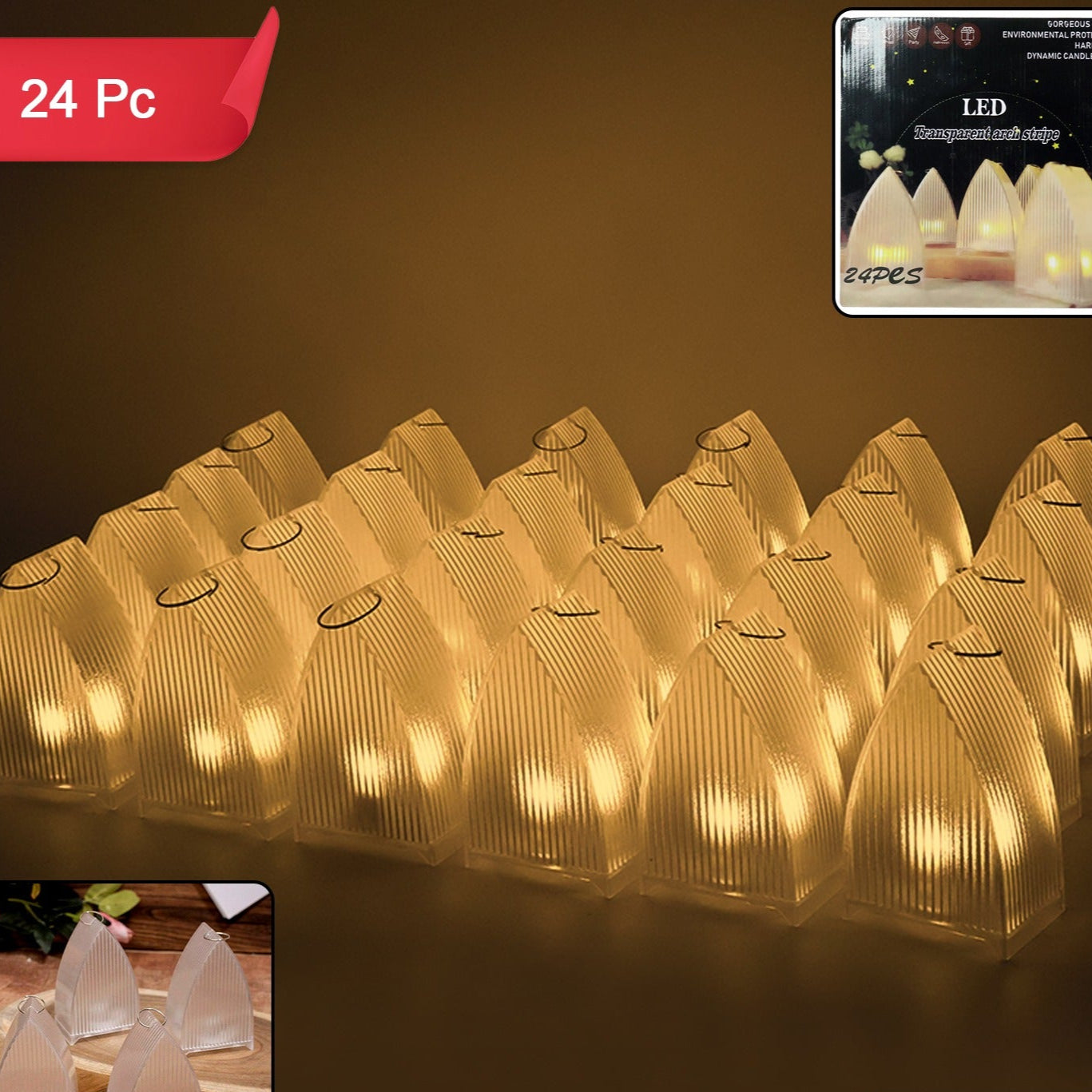 24 Pcs Transparent LED Candle Lights - Flameless Battery Operated Decorative Tealights - Happy Price - Image 1