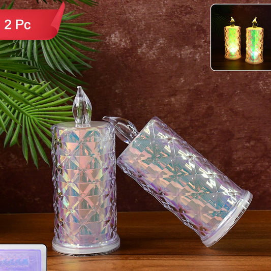 Decorative LED Candle Lights Set of 2 with Holographic Finish - Battery Operated Flickering Flameless Candles for Home Decor & Parties - Happy Price - Image 1