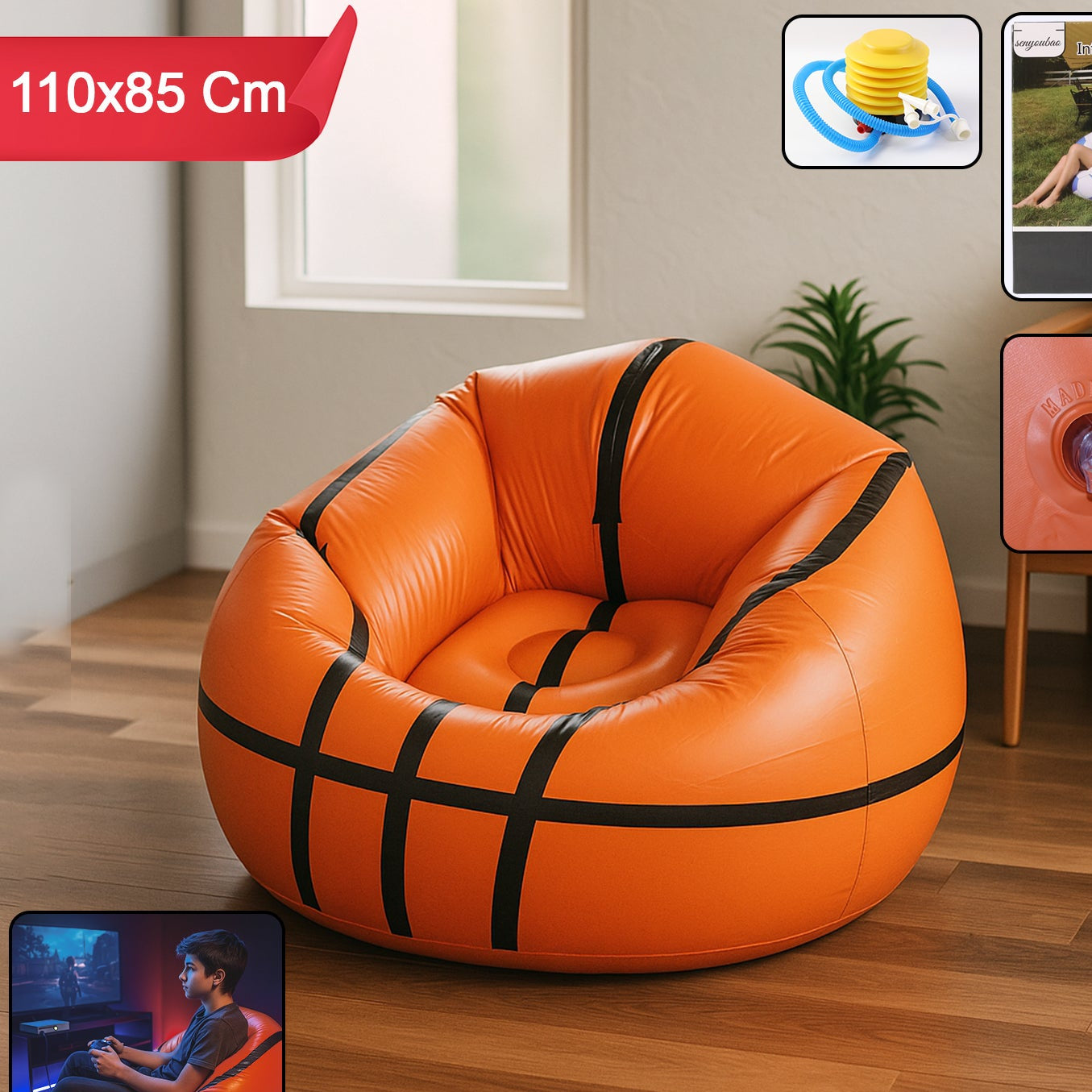 Inflatable Football Chair - Portable Soccer Ball Sofa for Adults & Kids (110cm x 85cm) - Happy Price - Image 1