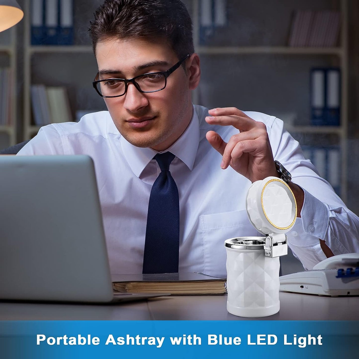 Car Cupholder Travel Ashtray With Lid And Led Light Portable With Blue Led Light Ideal Decorative Cigar Ash Bucket Cigarette Ashtray Car Waste Bin - Happy Price - Image 6