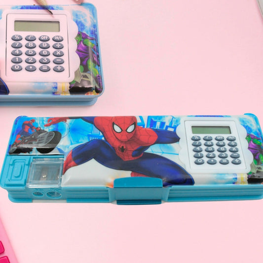Art  Stationery Cartoon Multi-functional Geometry Box For Boys With Inbuilt Calculator 2 Sides Open And Double Sharpener Stationery Kit Pencil Box For Boys Art Plastic Pencil Box  For Girls And Boys - Happy Price - Image 1