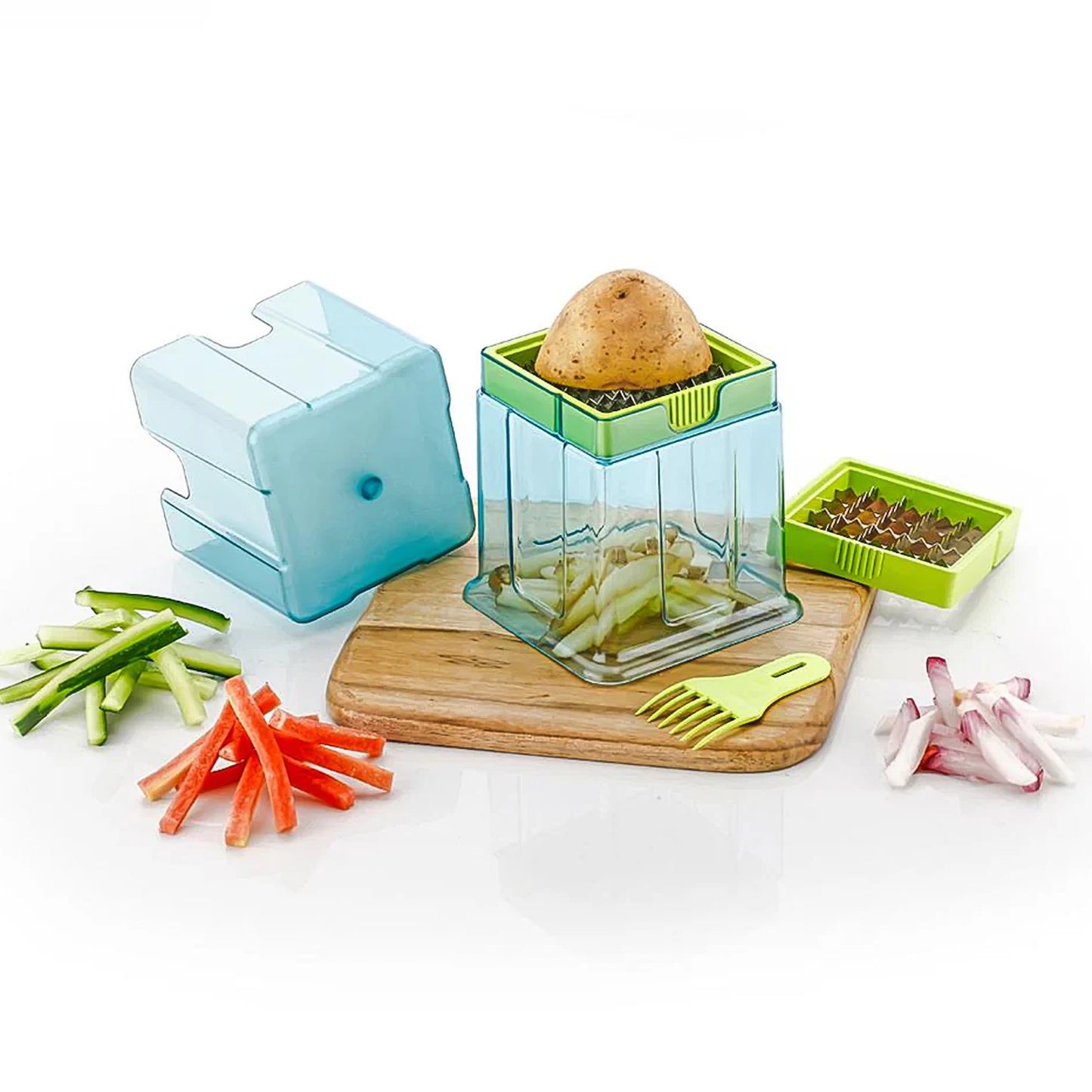 2 In 1 Potato Chipser  Slicer French Fries Maker Finger Chips  Plastic  Two Blades Finger Chips Cutter For Kitchen Accessoryvegetable Fruit Slicer (1 Pc) - Happy Price - Image 5