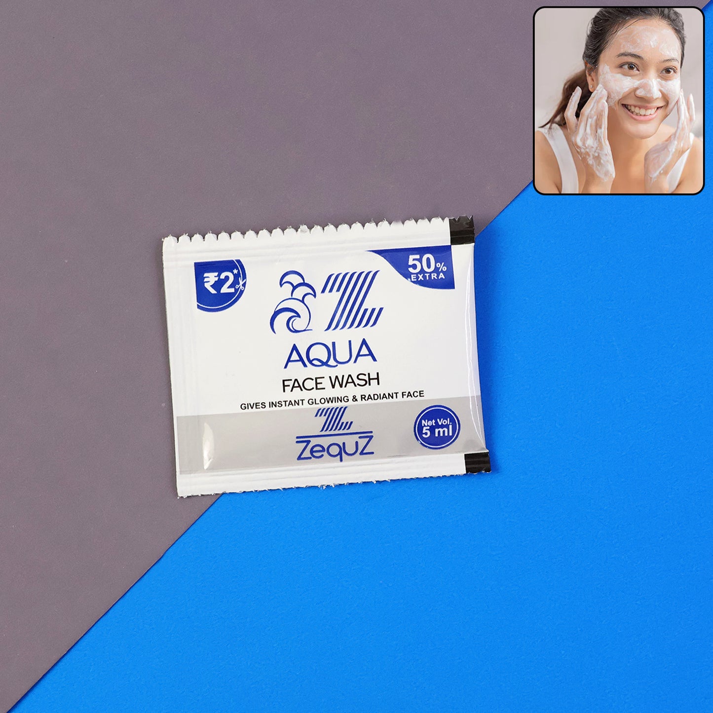Zequz Aqua Face Wash 5ml Sachet - Single Use Refreshing Cleanser (1 Pc) - Happy Price - Image 2