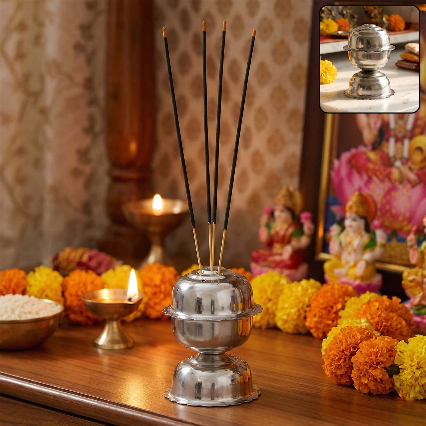 Stainless Steel Incense Stick Holder for Pooja - Jasmine Style, 1 Pc - Happy Price - Image 2