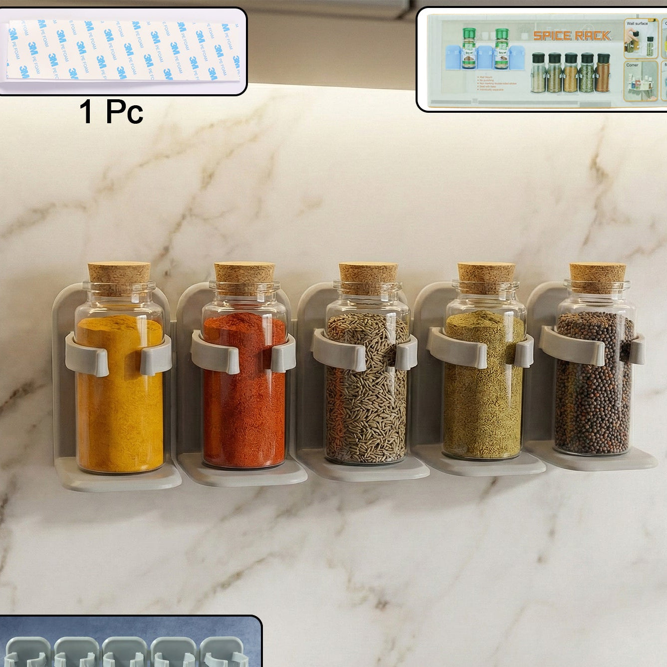 Adjustable Wall-Mounted Spice Rack Organizer (1 Pc) - Drill-Free Adhesive Kitchen Storage - Happy Price - Image 1
